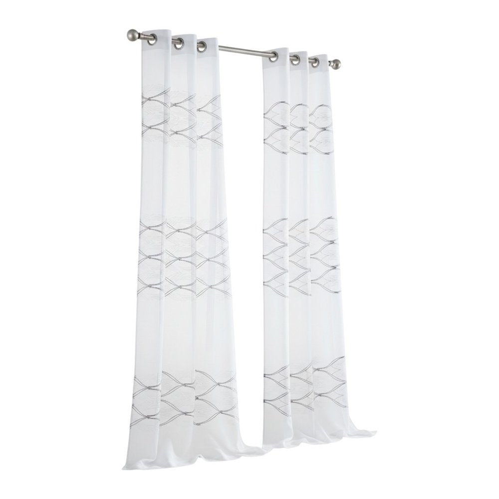 Set of Two 84"  White Wave Embroidered Window Panels HomeRoots