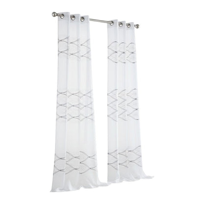 Set of Two 84"  White Wave Embroidered Window Panels HomeRoots