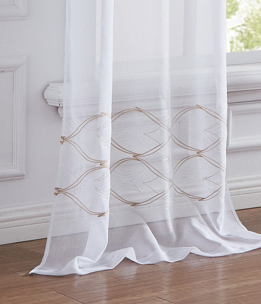 Set of Two 84"  Gold Wave Embroidered Window Panels HomeRoots