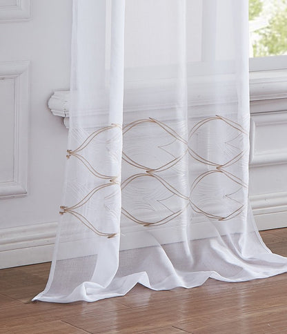 Set of Two 84"  Gold Wave Embroidered Window Panels HomeRoots