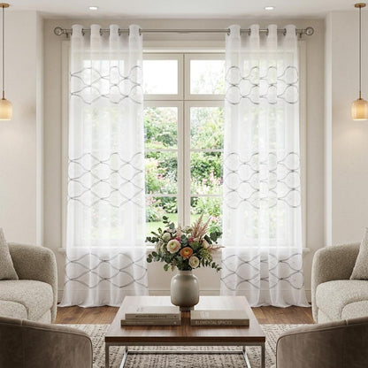 Set of Two 96"  White Wave Embroidered Window Panels HomeRoots