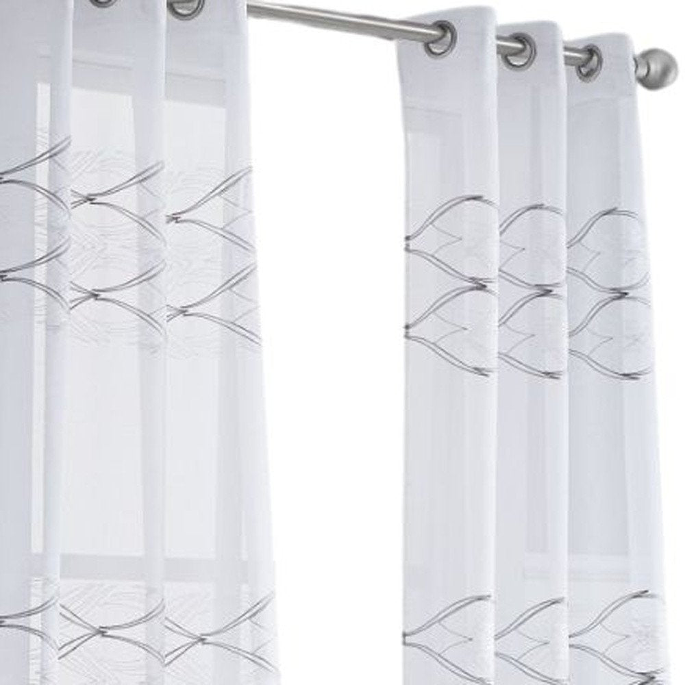 Set of Two 96"  White Wave Embroidered Window Panels HomeRoots