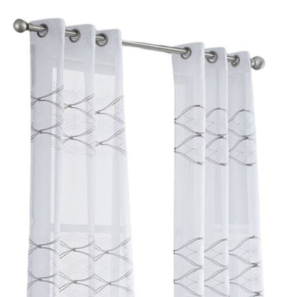 Set of Two 96"  White Wave Embroidered Window Panels HomeRoots