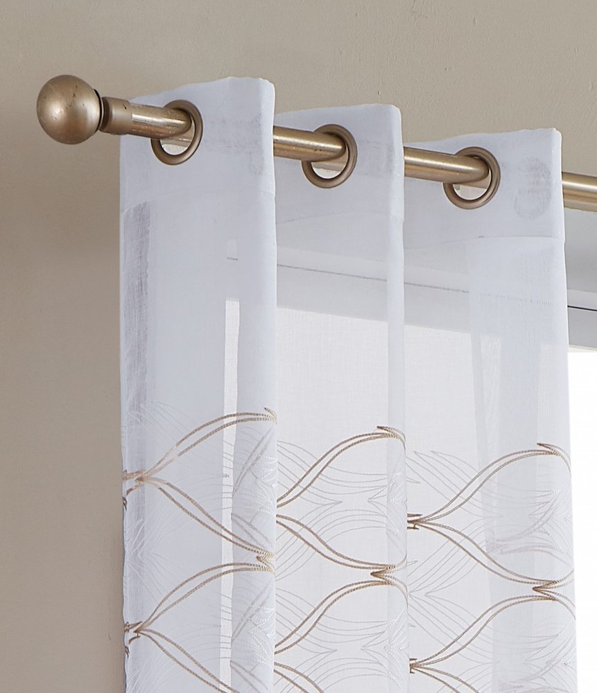Set of Two 96" Gold and White SemiSheer Curtains HomeRoots