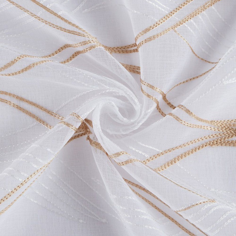 Set of Two 96" Gold and White SemiSheer Curtains HomeRoots