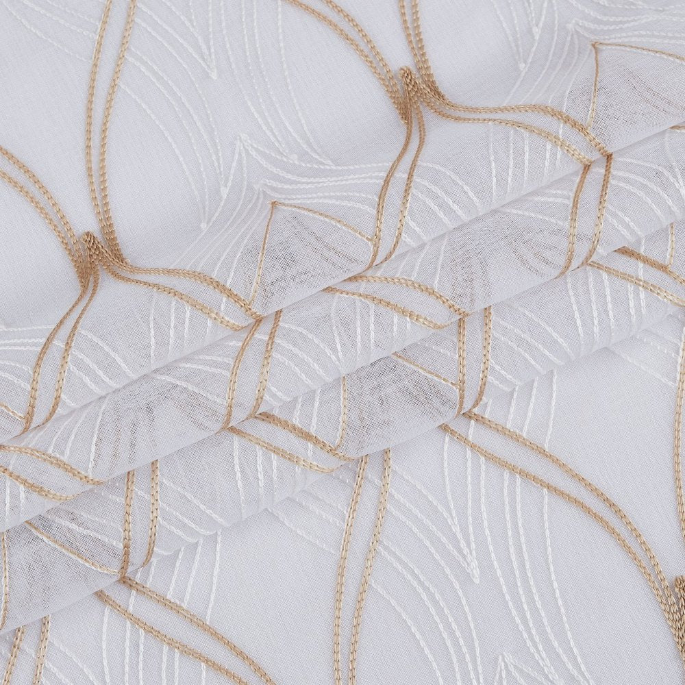 Set of Two 96" Gold and White SemiSheer Curtains HomeRoots