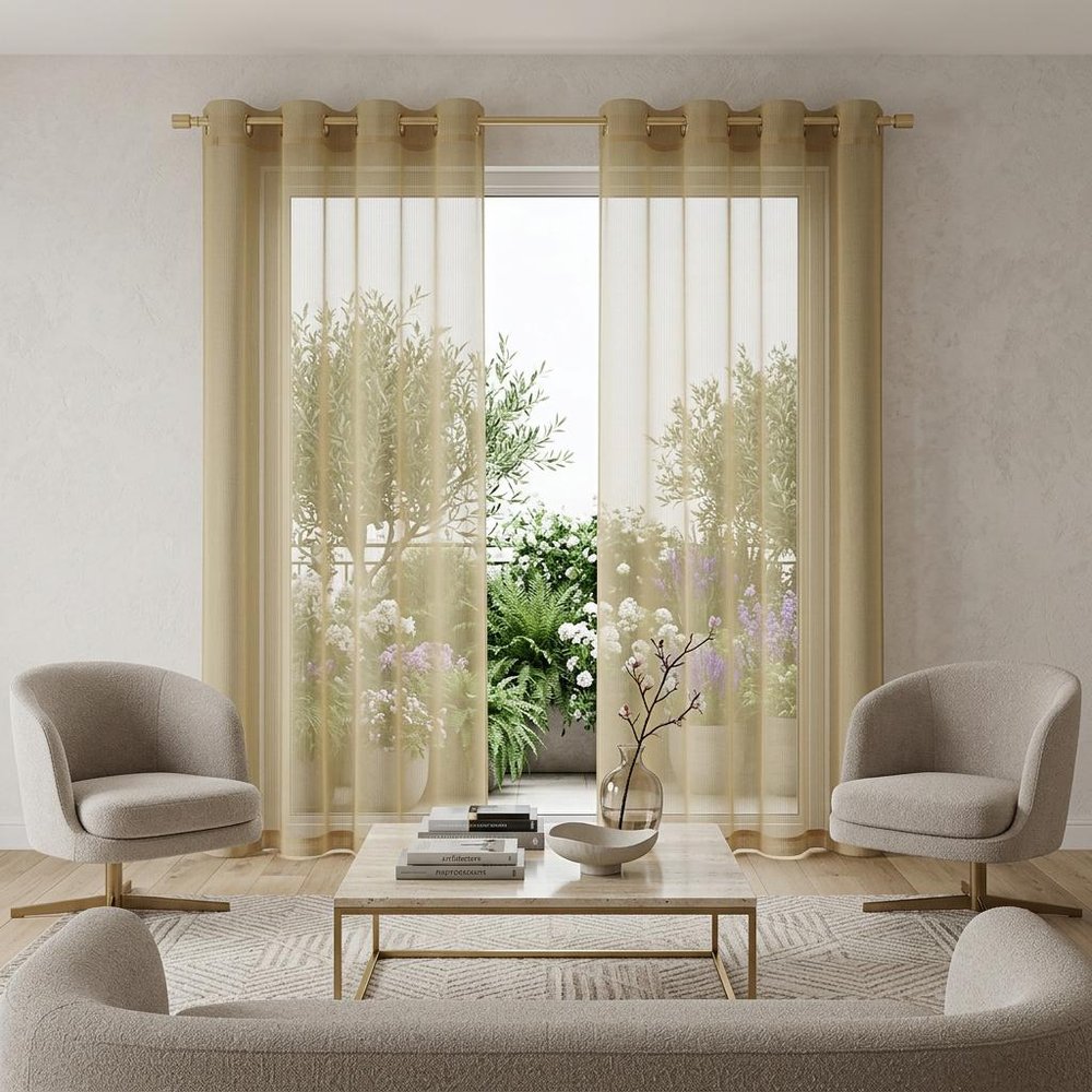 Set of Two 84"  Tan Solid Modern Window Panels HomeRoots