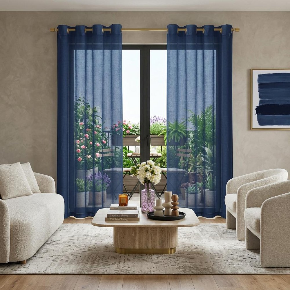 Set of Two 84"  Blue Solid Modern Window Panels HomeRoots