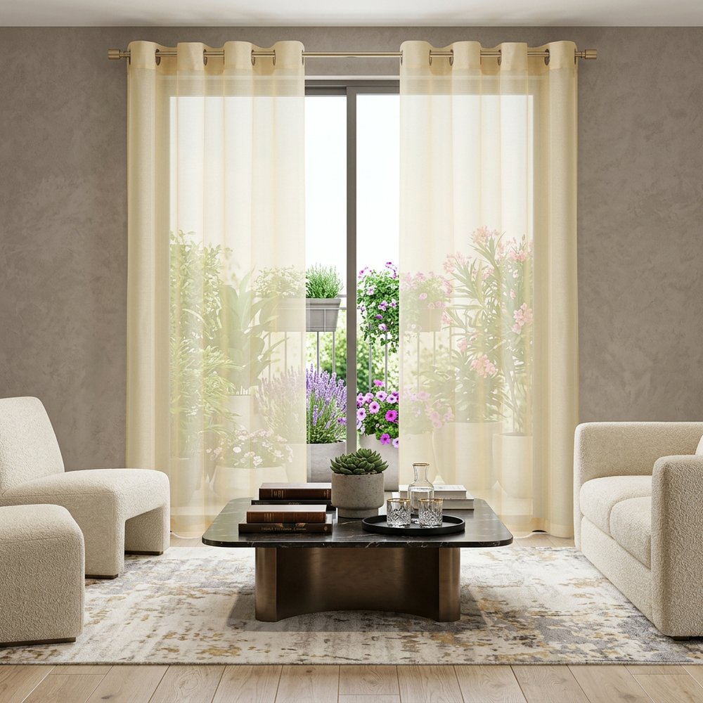 Set of Two 84"  Beige Solid Modern Window Panels HomeRoots