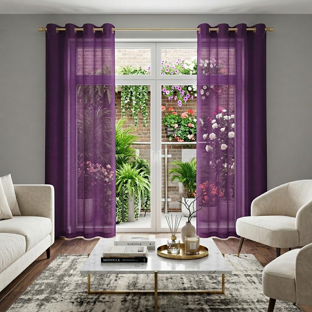 Set of Two 84"  Purple Solid Modern Window Panels HomeRoots