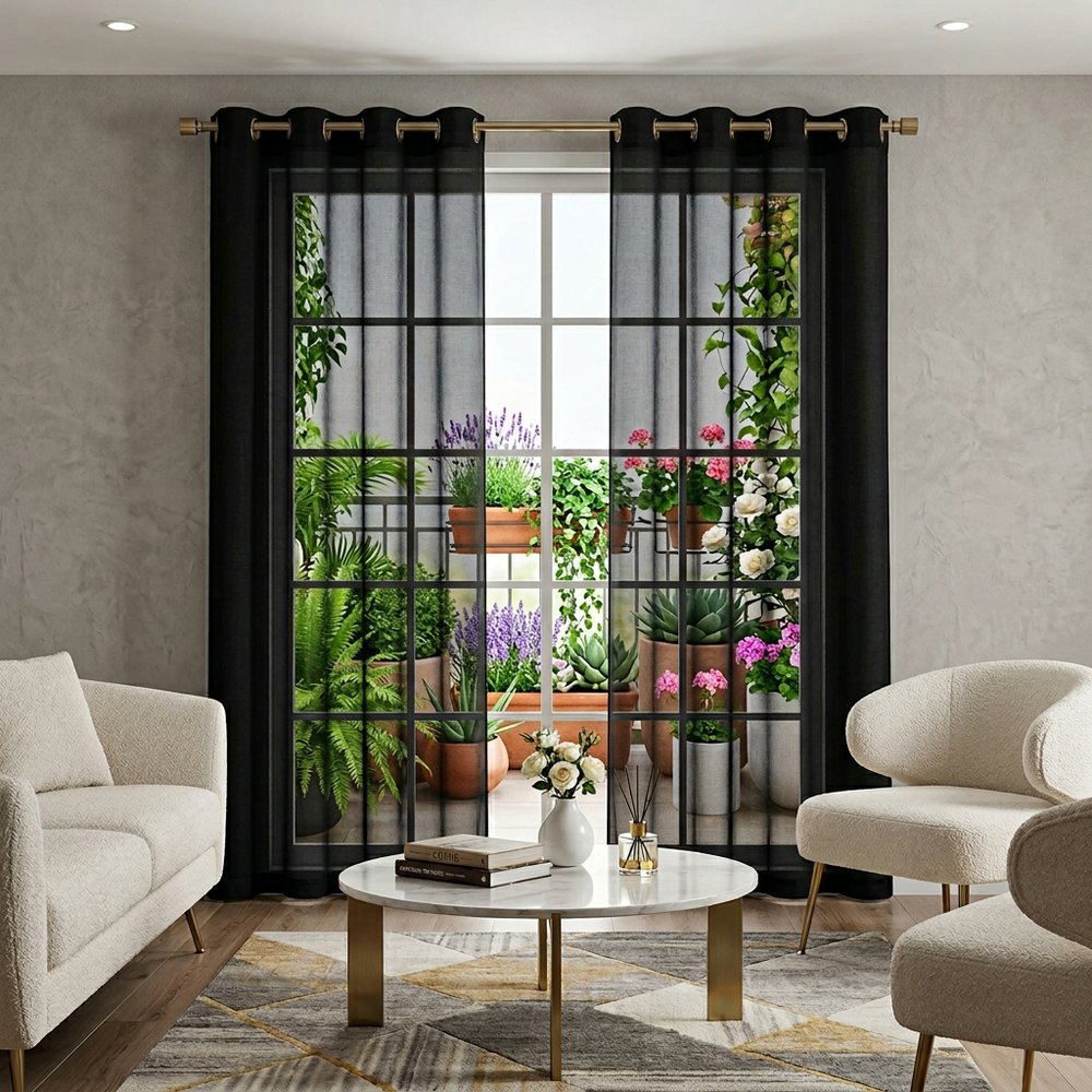 Set of Two 84"  Black Solid Modern Window Panels HomeRoots