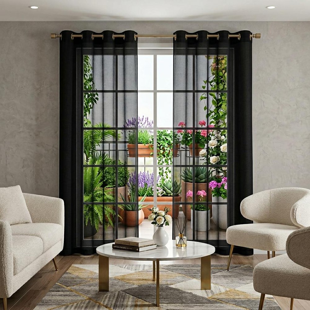 Set of Two 84"  Black Solid Modern Window Panels HomeRoots