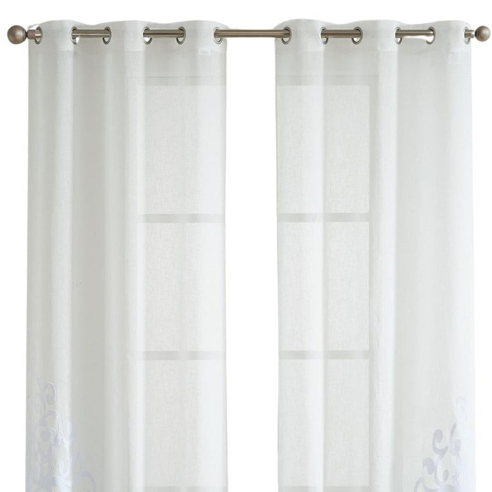 Set of Two 84"  White Velvet Applique Window Panels