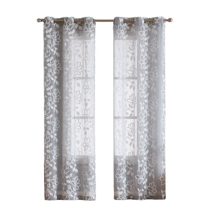 Set of Two 84"  Silver Floral Embroidered Window Panels HomeRoots
