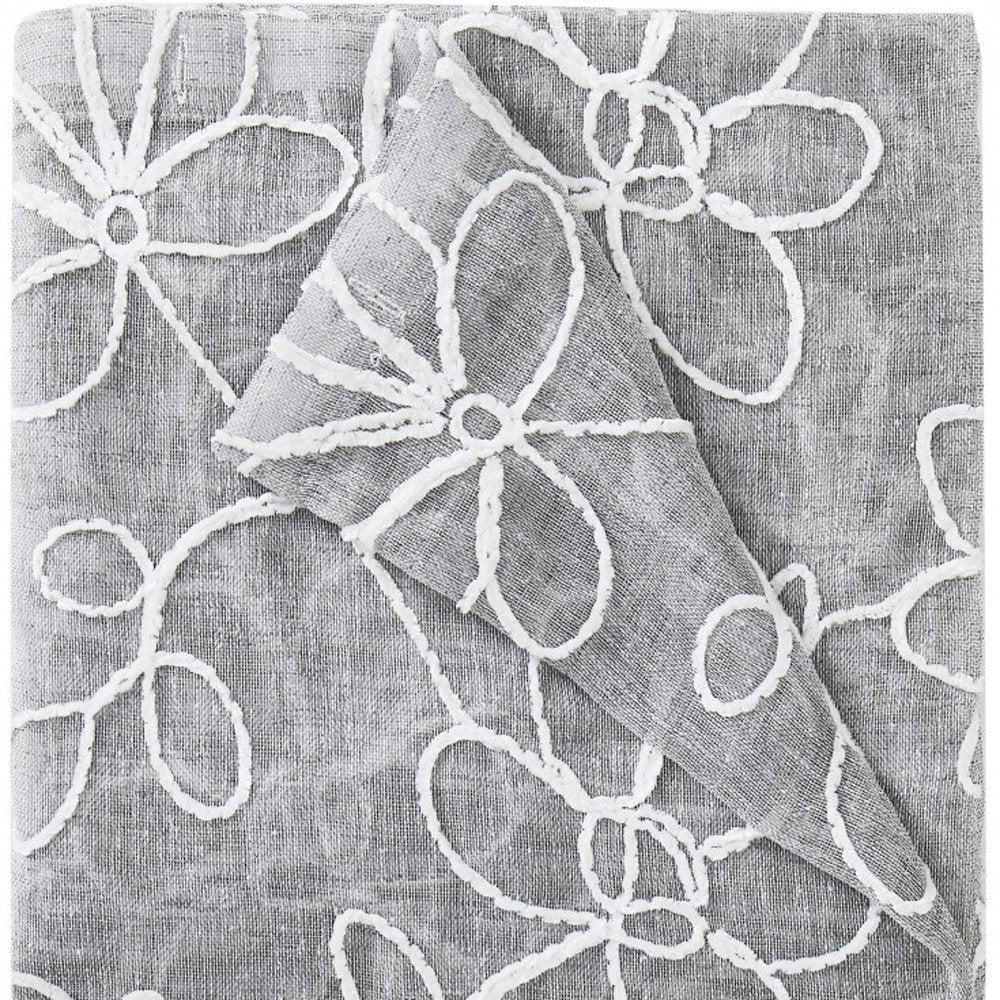 Set of Two 84"  Silver Floral Embroidered Window Panels HomeRoots