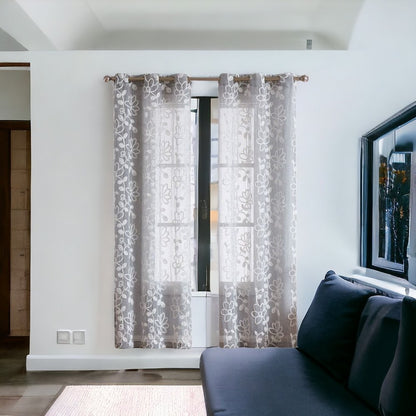 Set of Two 84"  Silver Floral Embroidered Window Panels HomeRoots