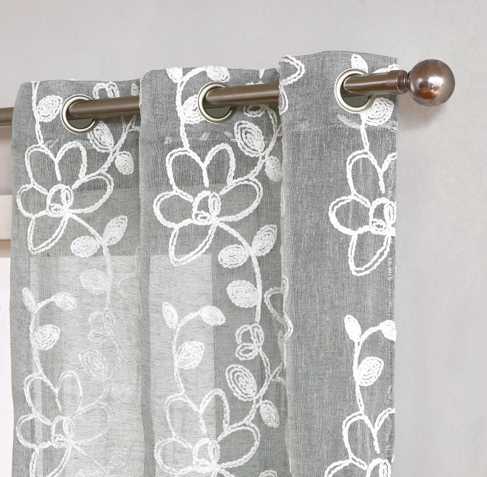 Set of Two 84"  Silver Floral Embroidered Window Panels — view 1