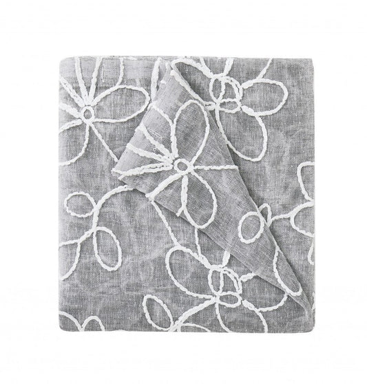 Set of Two 84"  Silver Floral Embroidered Window Panels HomeRoots