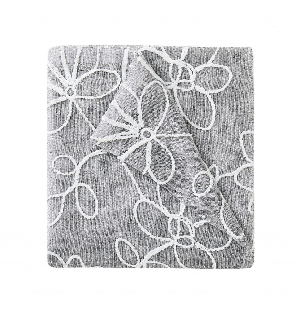 Set of Two 84"  Silver Floral Embroidered Window Panels HomeRoots