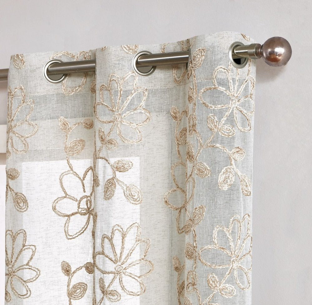 Set of Two 84"  Tan Floral Embroidered Window Panels HomeRoots