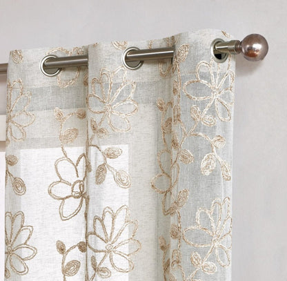 Set of Two 84"  Tan Floral Embroidered Window Panels HomeRoots
