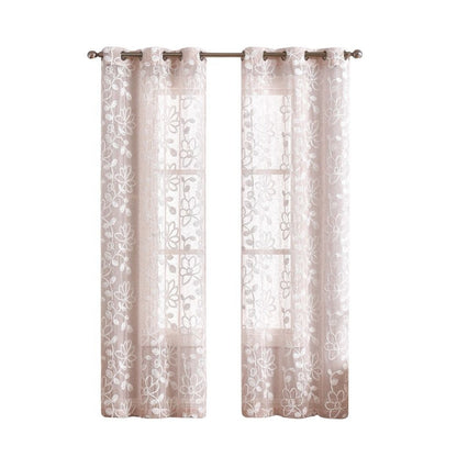 Set of Two 84"  Blush Floral Embroidered Window Panels HomeRoots