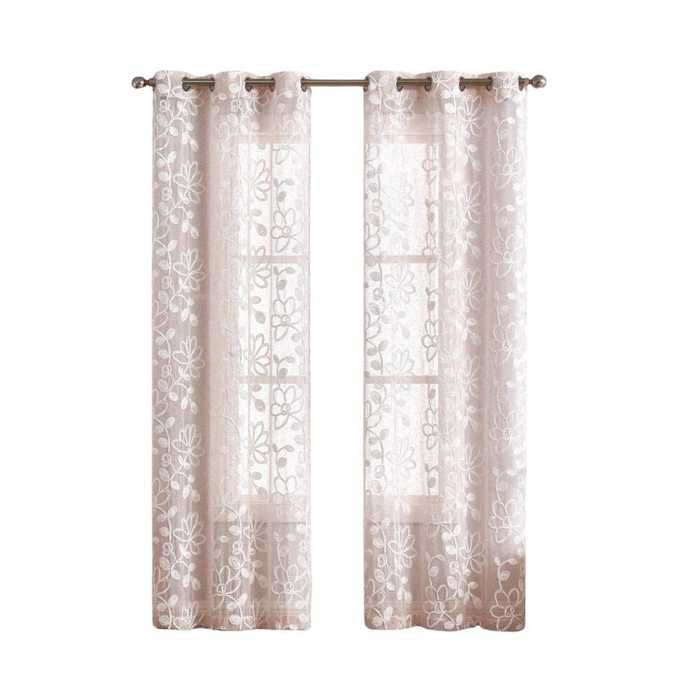 Set of Two 84"  Blush Floral Embroidered Window Panels — view 7