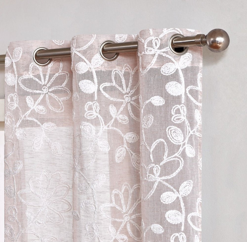 Set of Two 84"  Blush Floral Embroidered Window Panels HomeRoots