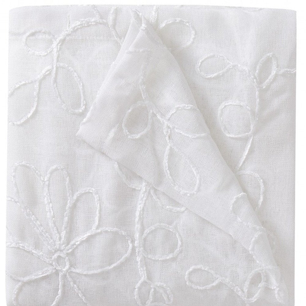 Set of Two 84"  White Floral Embroidered Window Panels HomeRoots