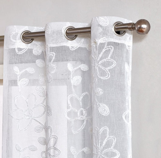 Set of Two 84"  White Floral Embroidered Window Panels HomeRoots