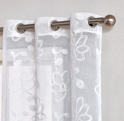 Set of Two 84"  White Floral Embroidered Window Panels HomeRoots