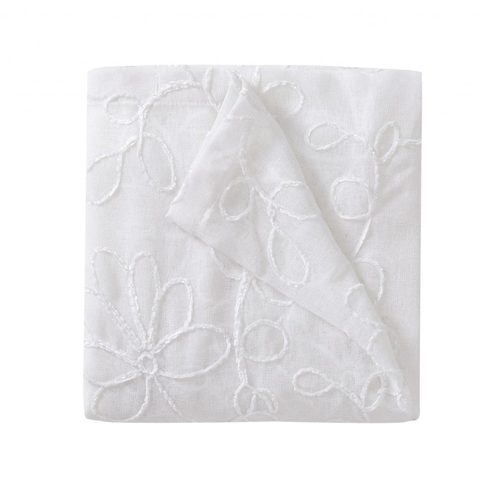 Set of Two 84"  White Floral Embroidered Window Panels HomeRoots
