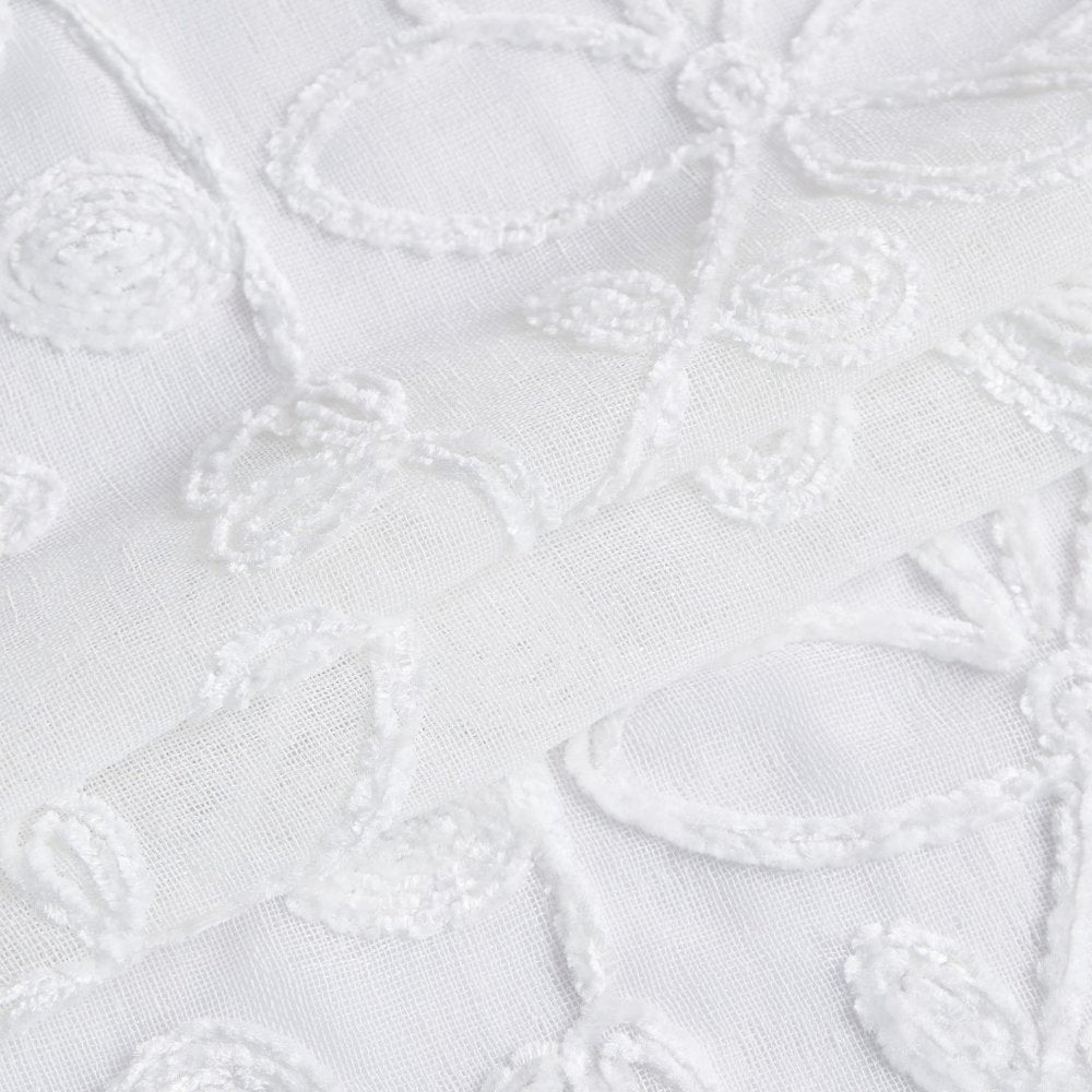 Set of Two 84"  White Floral Embroidered Window Panels HomeRoots