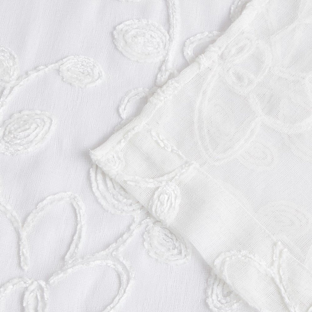 Set of Two 84"  White Floral Embroidered Window Panels HomeRoots
