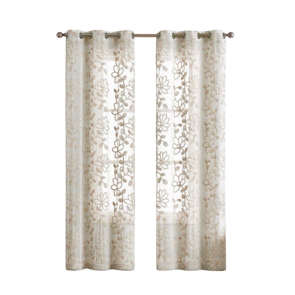 Set of Two 96"  Tan Floral Embroidered Window Panels HomeRoots