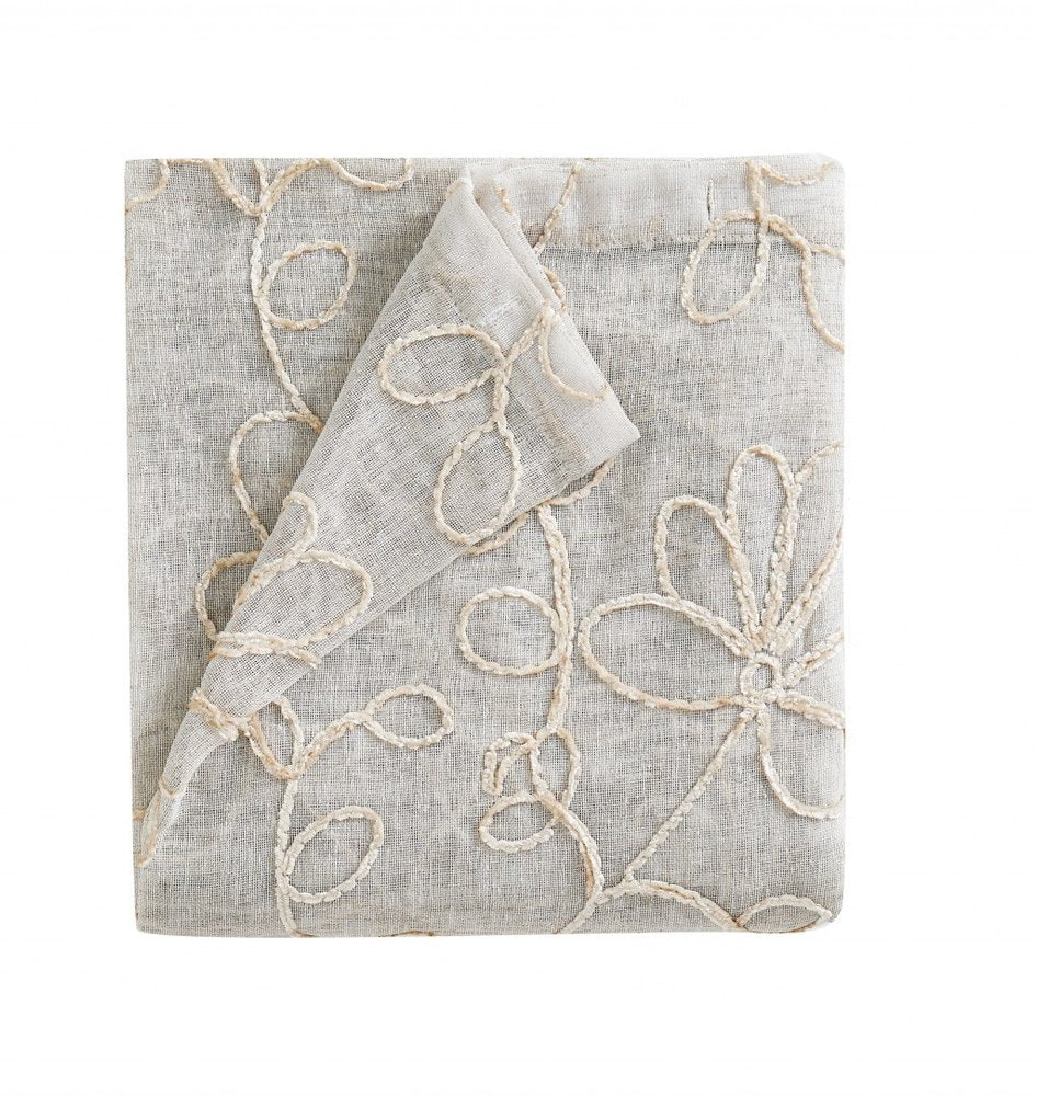 Set of Two 96"  Tan Floral Embroidered Window Panels HomeRoots