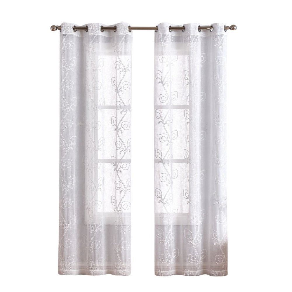 Set of Two 84"  White Boho Embroidered Window Panels HomeRoots