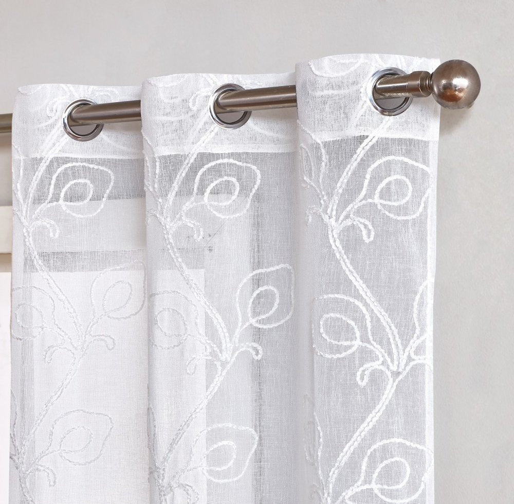 Set of Two 84"  White Boho Embroidered Window Panels HomeRoots