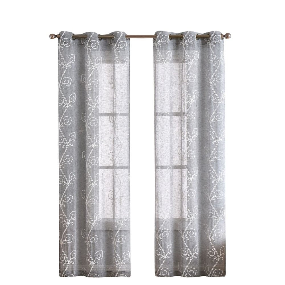 Set of Two 84"  Silver Boho Embroidered Window Panels HomeRoots