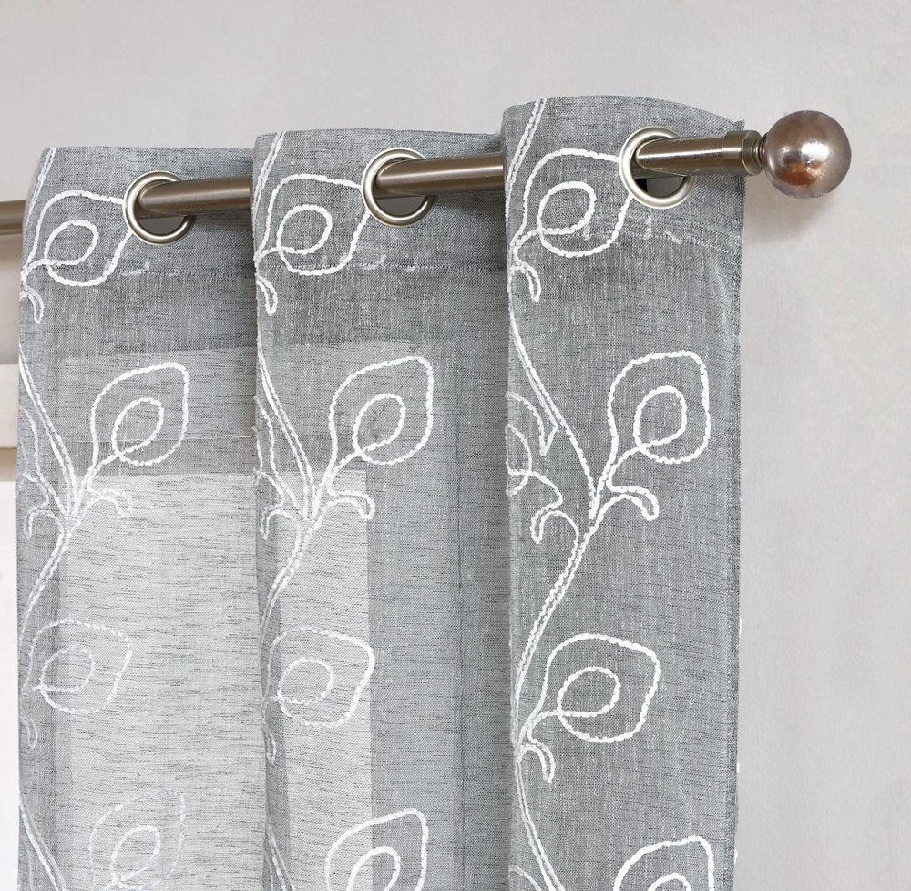 Set of Two 84"  Silver Boho Embroidered Window Panels HomeRoots