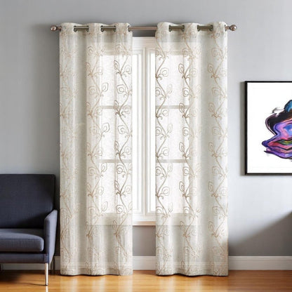 Set of Two 84" Beige Boho Embroidered Window Panels HomeRoots