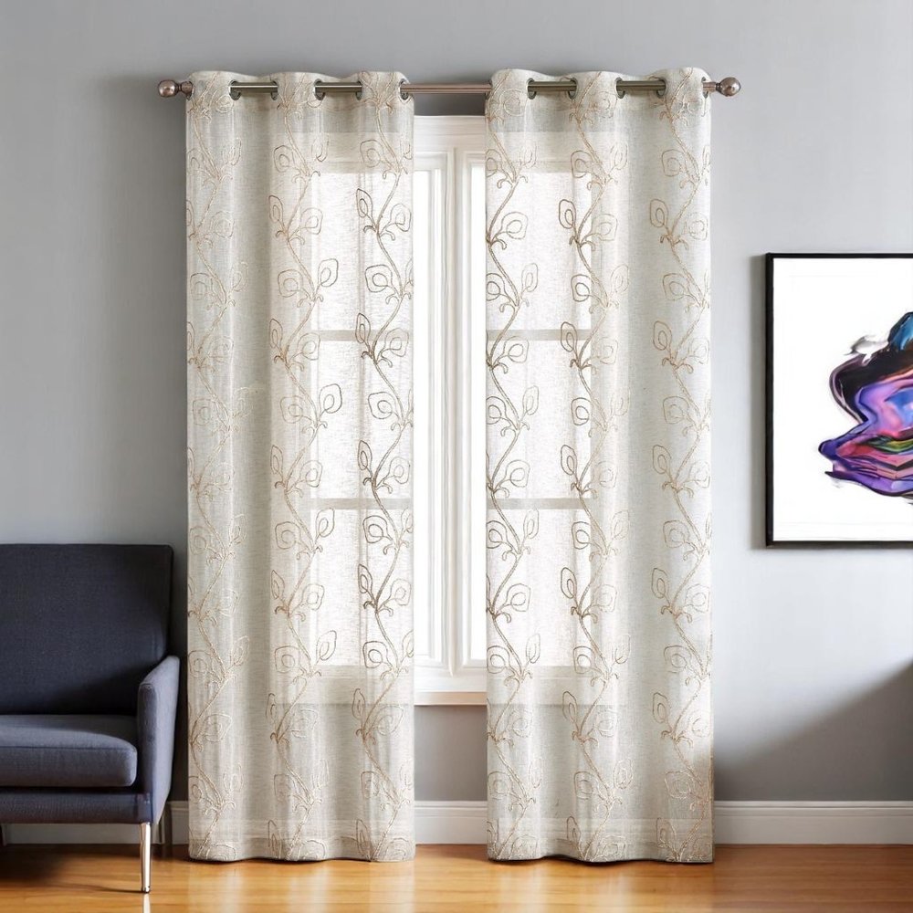 Set of Two 84" Beige Boho Embroidered Window Panels — view 10