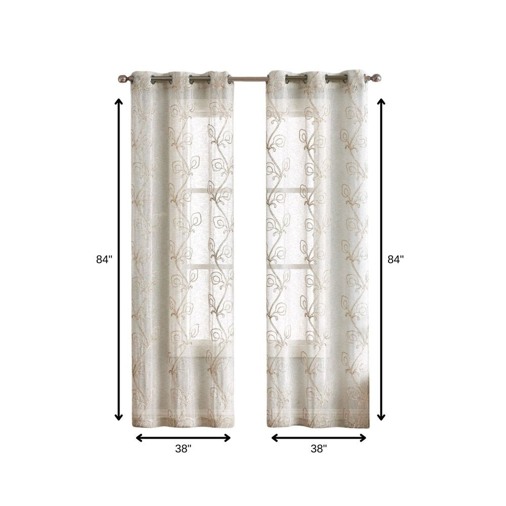 Set of Two 84" Beige Boho Embroidered Window Panels HomeRoots
