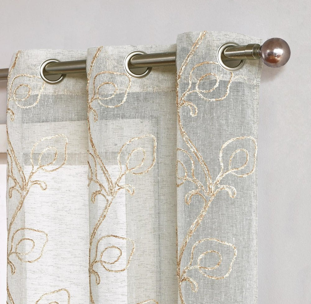 Set of Two 84" Beige Boho Embroidered Window Panels HomeRoots