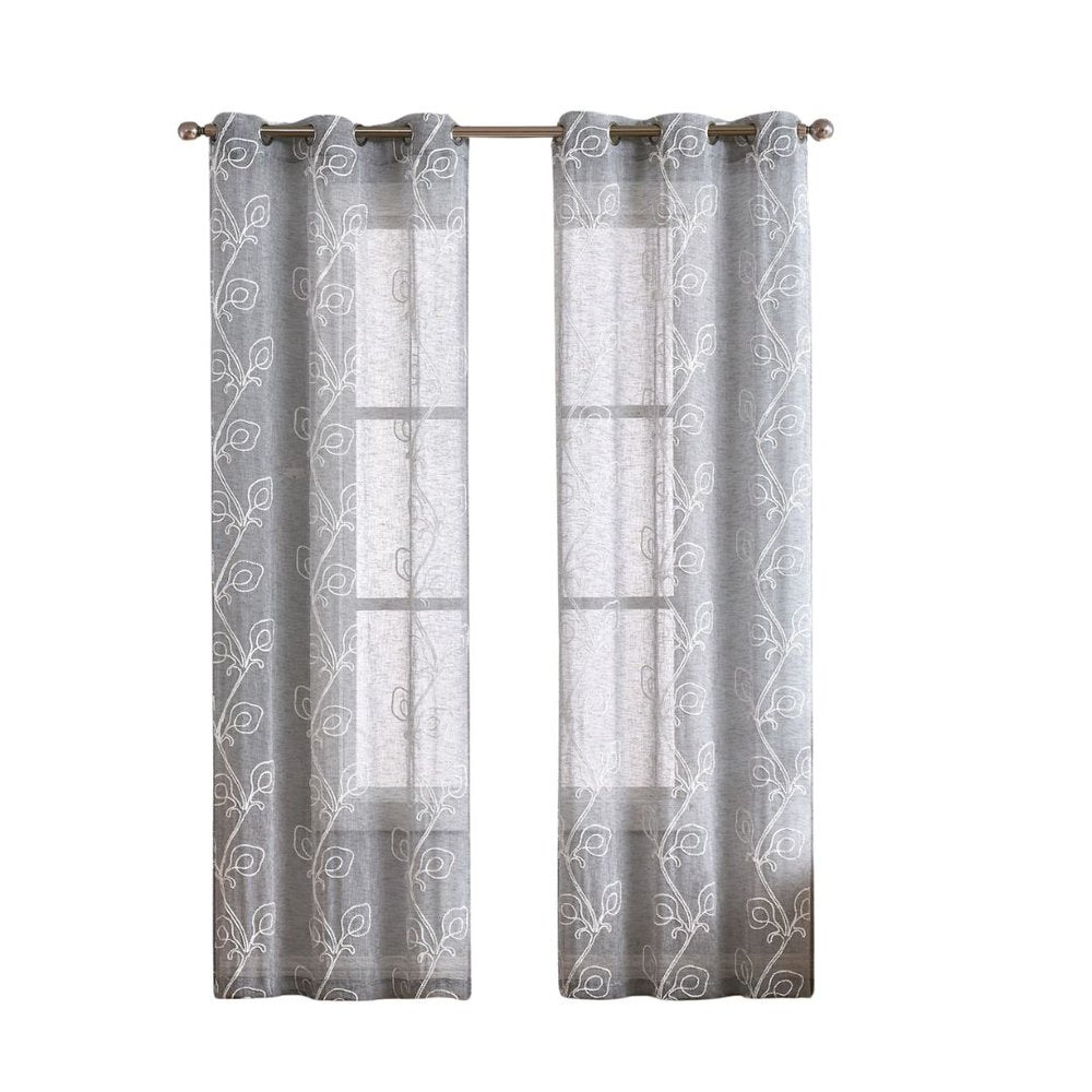 Set of Two 96"  Silver Boho Embroidered Window Panels HomeRoots