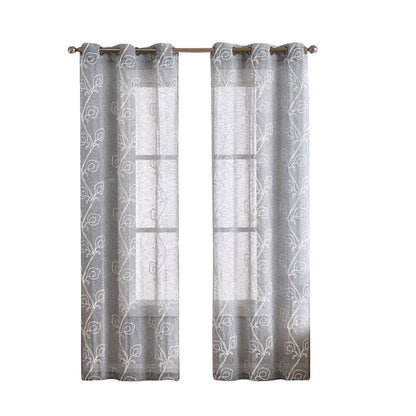 Set of Two 96"  Silver Boho Embroidered Window Panels HomeRoots