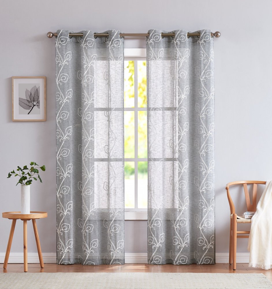 Set of Two 96"  Silver Boho Embroidered Window Panels HomeRoots