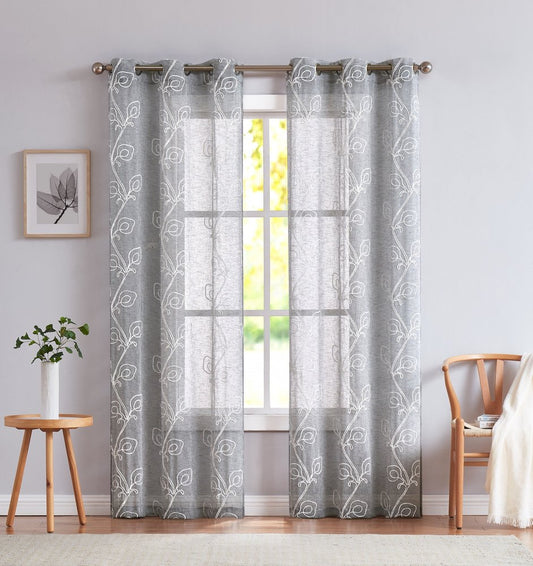 Set of Two 96"  Silver Boho Embroidered Window Panels HomeRoots