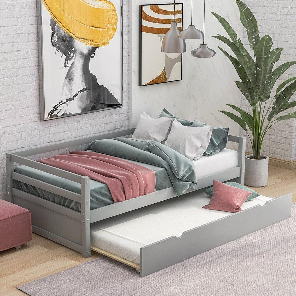 Gray Twin Bed with Trundle - FurniFindUSA