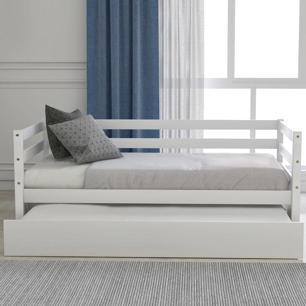 White Twin Bed with Trundle - FurniFindUSA